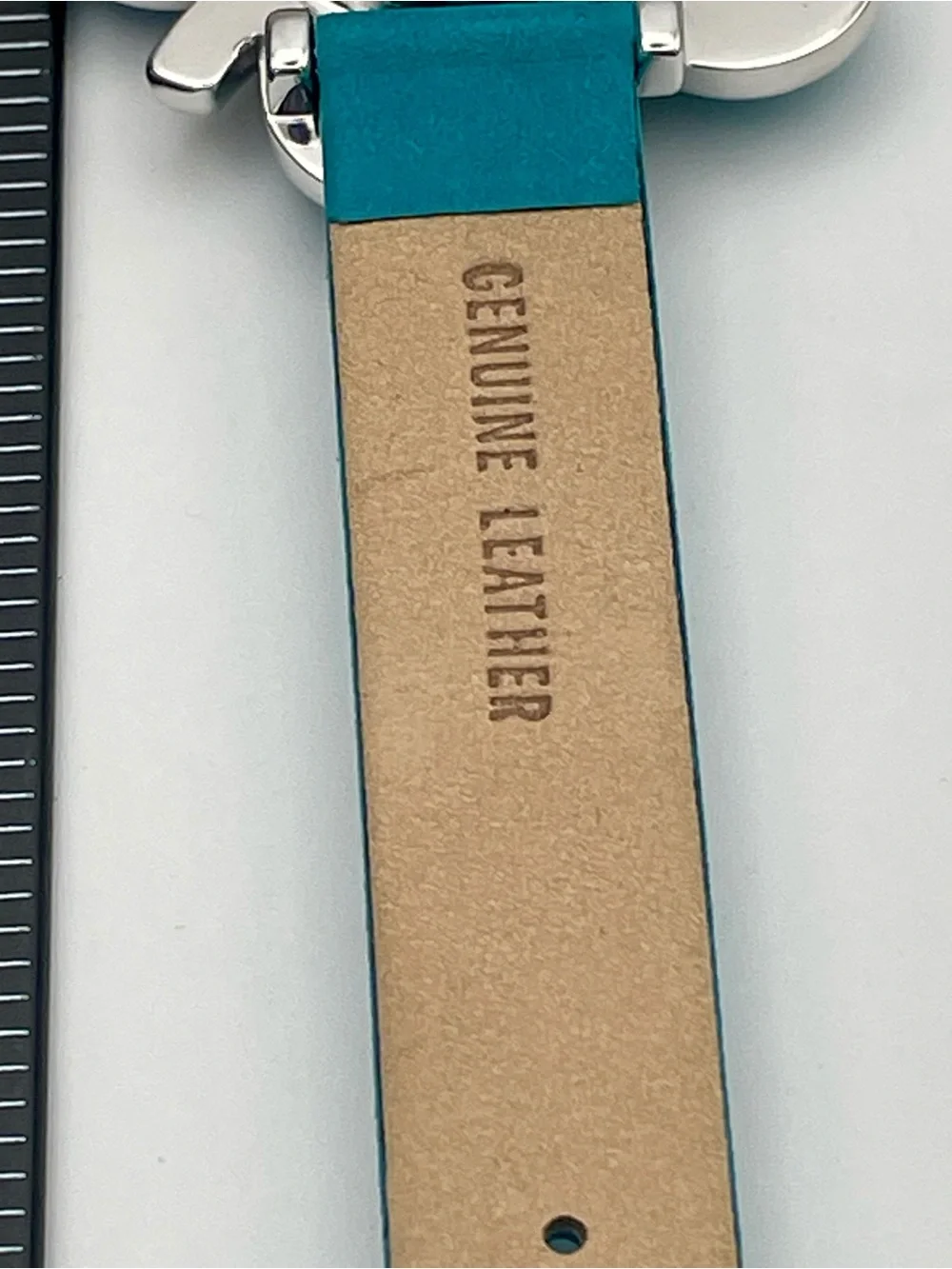 Suzanne Somers Turquoise Flower Watch with Rhinestone Bezel. Blue Leather Band